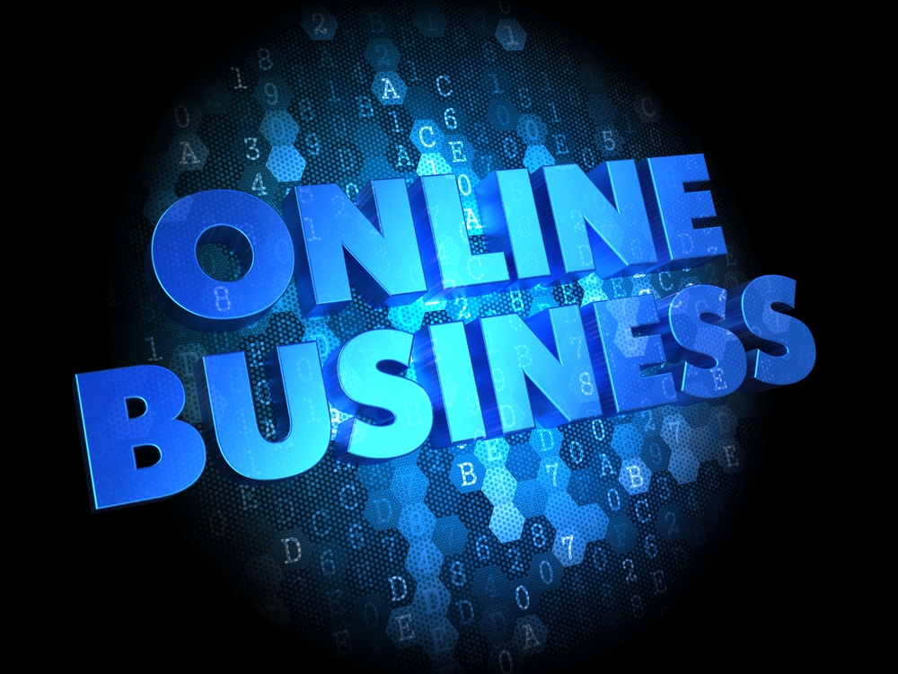 Online Business - Blue Color Text on Dark Digital Background. Online Business - Blue Color Text on Dark Digital Background.